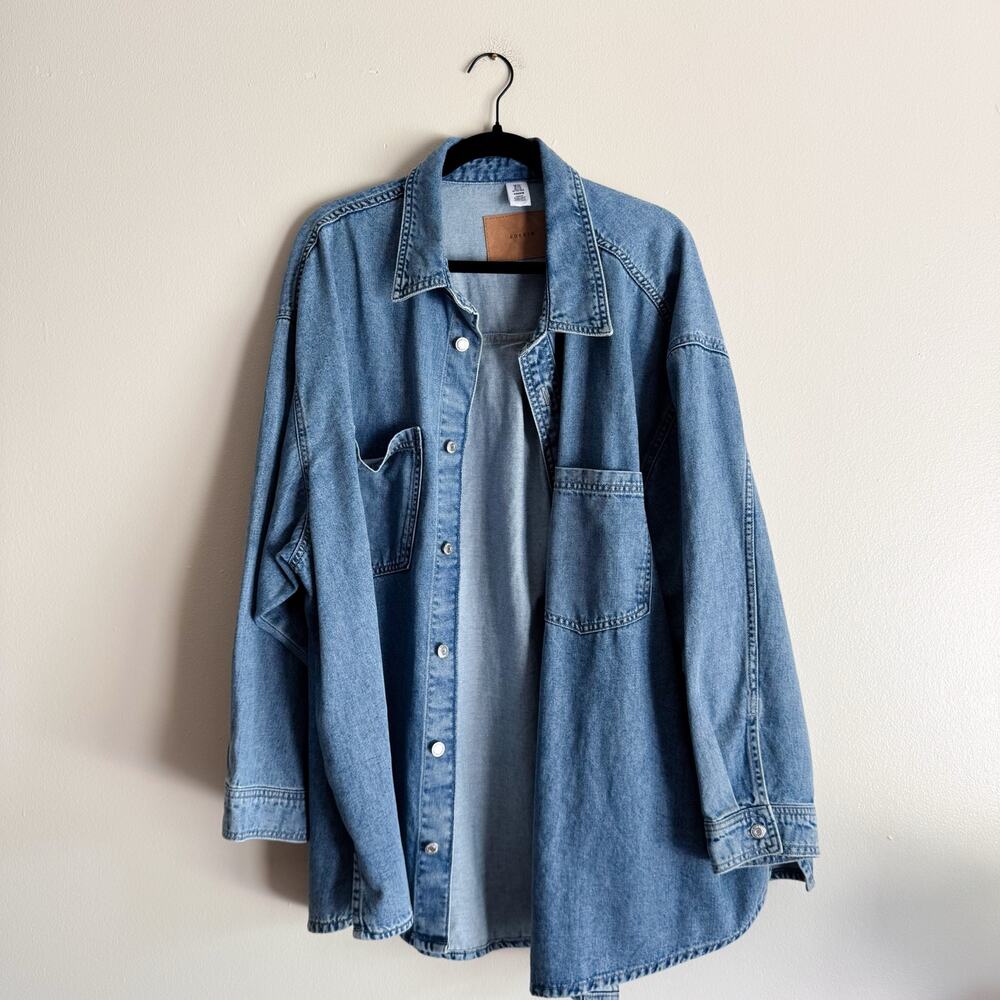 H&M &denim Medium Wash Button Front Lightweight Denim Shacket XXL Norm